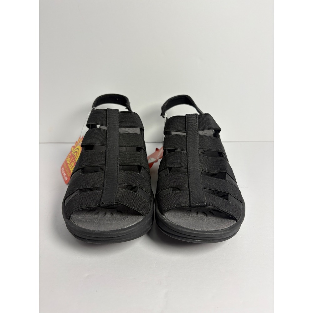 SoLite by Easy Street Black Strappy Wedge Slingback Sandals 30-8421 Womens 7.5 M